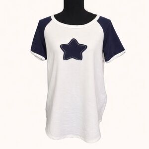 7th Ray Navy White Star Raglan Tee Cotton Spandex Short Sleeve Top Made USA NWT